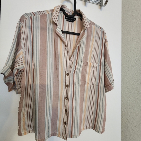 Prana Tops - Prana Women's Iguala Short Sleeve Button Up Top, Striped, Size XS